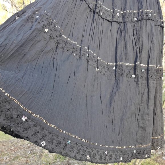Boho Skirt Long Beaded Vintage Gypsy Skirts Black - Picture 11 of 13
